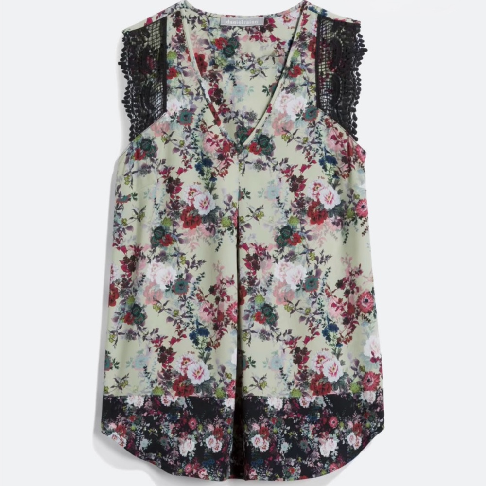 Daniel Rainn Floral V-Neck Blouse with Black Lace